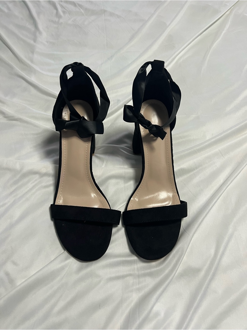Black Ankle Tie Block Heel Sandals